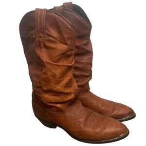 Vintage Brown Slouchy Leather Mid Calf Cowboy Western Boots Men's Size 7D